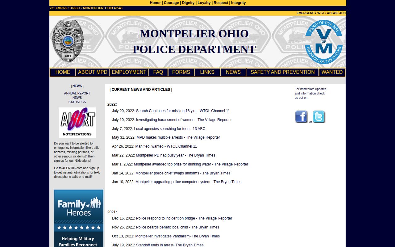 Montpelier Williams County police record news archive